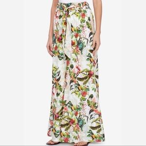 Catherine Malandrino wide leg, floral print palazzo pants with tie belt, size XL